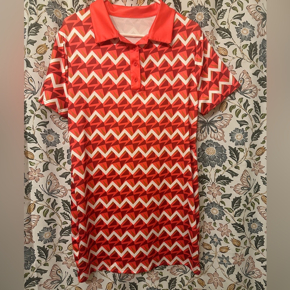 SHEIN Red and White Geometric Mini Dress